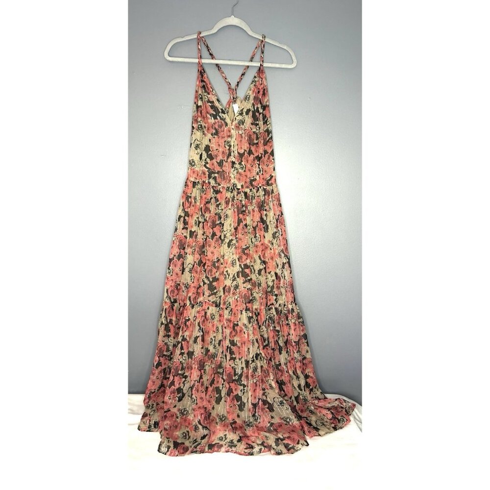 ASTR the Label Eartha Floral Tiered Maxi Dress M Multicolor Taupe Pink Beautiful - Picture 7 of 16